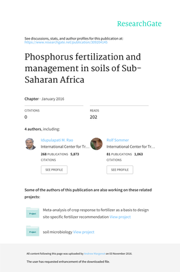Phosphorus Fertilization and Management in Soils of Sub- Saharan Africa
