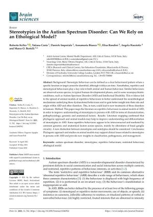 Stereotypies in the Autism Spectrum Disorder: Can We Rely on an Ethological Model?