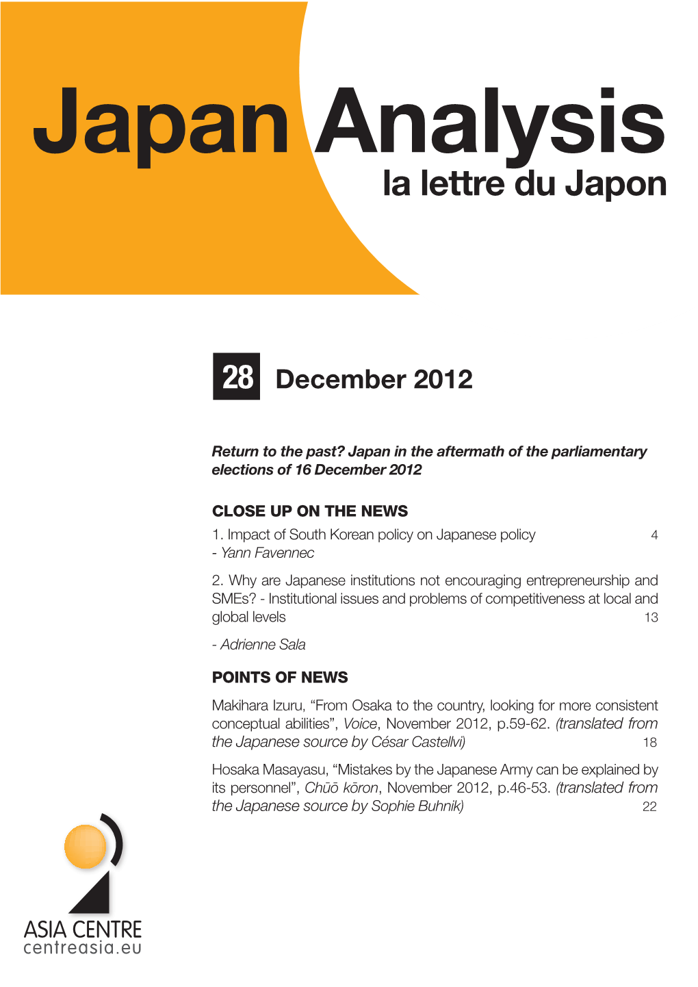 Japan Analysis N°28 December 2012