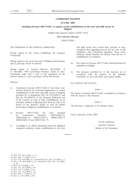 Commission Decision of 8 May 2009 Amending Decision 2007/716/EC