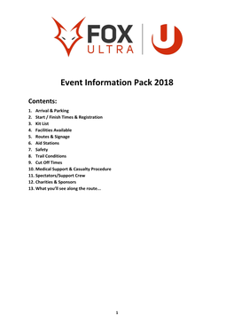 Event Information Pack 2018 ​ ​ ​ ​ ​ ​ Contents: 1