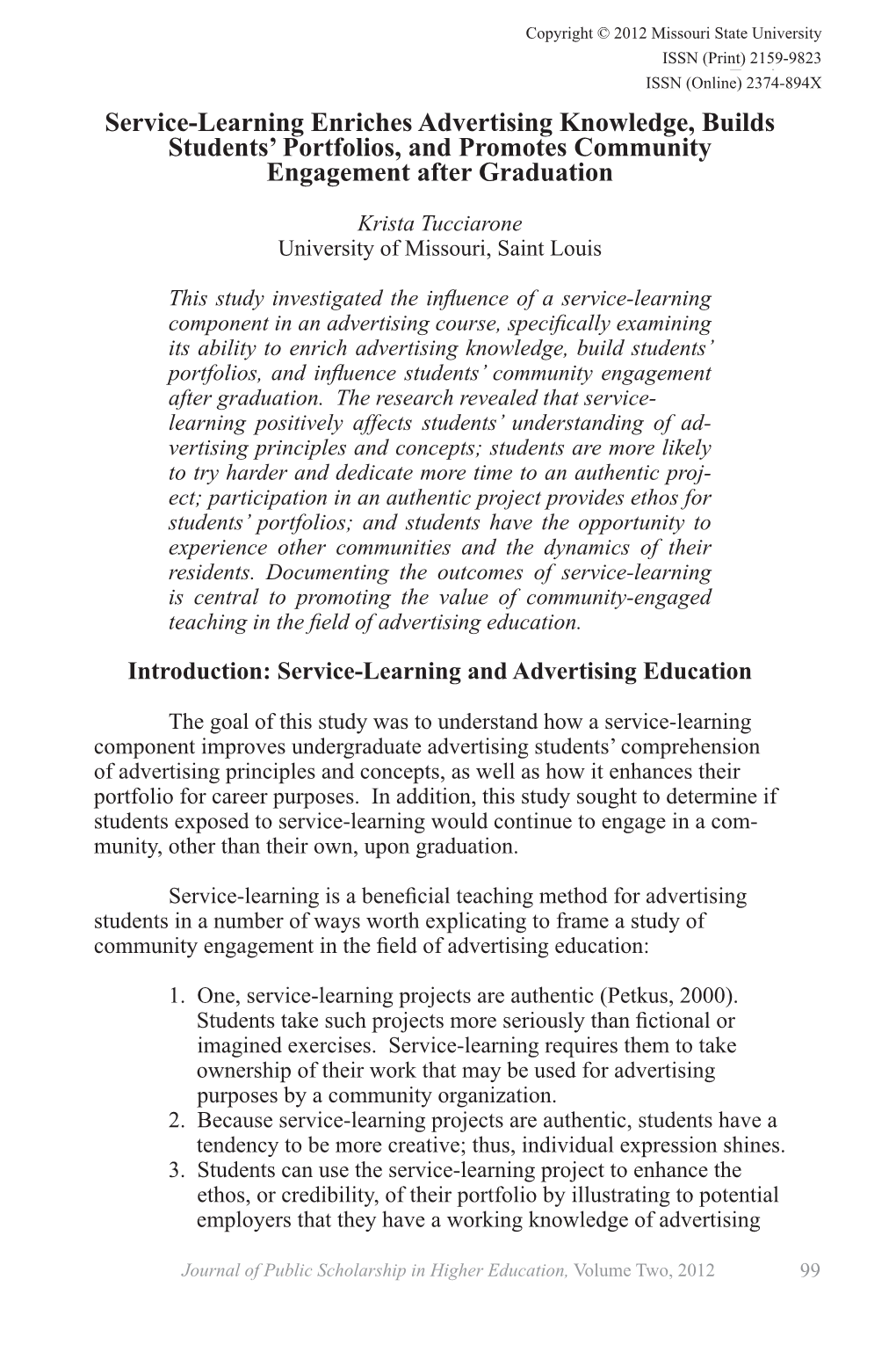 Service-Learning Enriches Advertising Knowledge, Builds Students’ Portfolios, and Promotes Community Engagement After Graduation