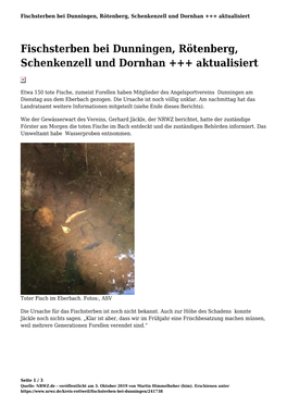 Fischsterben Bei Dunningen, Rötenberg, Schenkenzell Und Dornhan +++ Aktualisiert