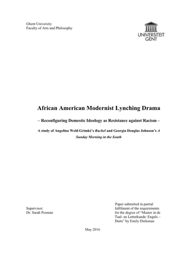 African American Modernist Lynching Drama