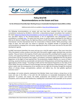 Policy Brief #8 Recommendations on the Ocean and Seas