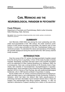 Carl Wernicke and the Neurobiological Paradigm in Psychiatry