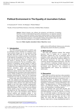 Political Environment in the Equality of Journalism Culture