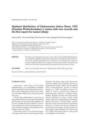 Updated Distribution of Hydromantes Italicus Dunn, 1923 (Caudata Plethodontidae): a Review with New Records and the First Report for Latium (Italy)
