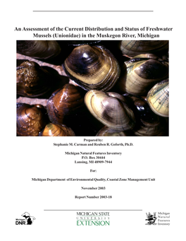 An Assessment of the Current Distribution and Status of Freshwater Mussels (Unionidae) in the Muskegon River, Michigan