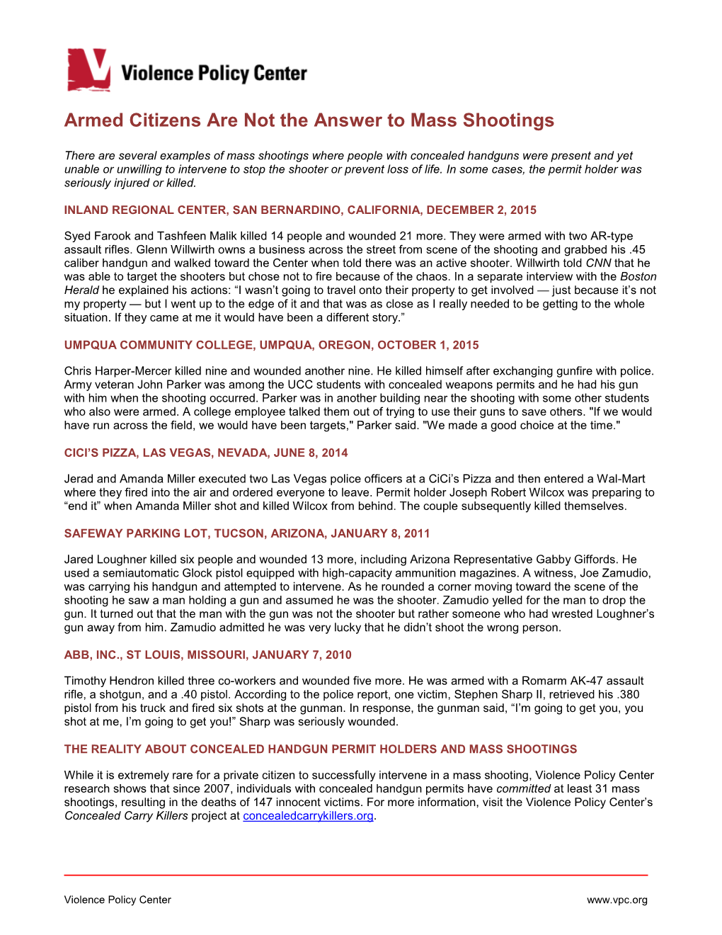 Children Victims of Concealed Carry Killers