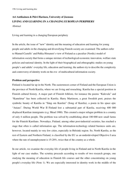 LIVING and LEARNING in a CHANGING EUROPEAN PERIPHERY Abstract