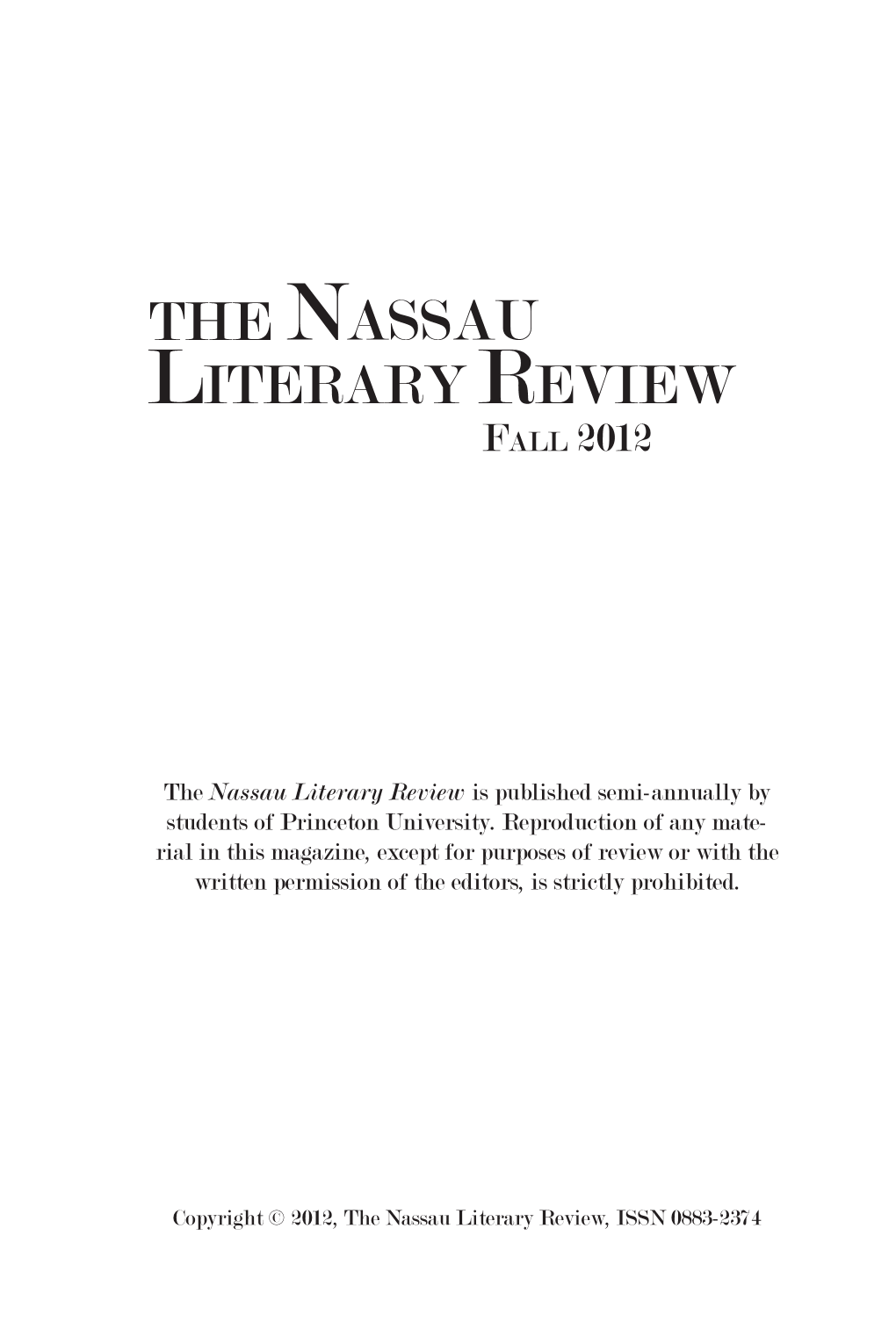 Nassau Literary Review Fall 2012