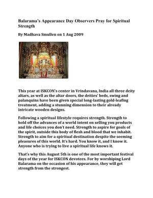 Balarama's Appearance Day Observers Pray for Spiritual Strength