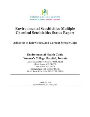 Environmental Sensitivities-Multiple Chemical Sensitivities Status Report