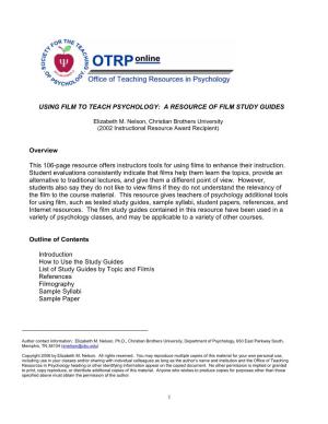 Using Film to Teach Psychology: a Resource of Film Study Guides