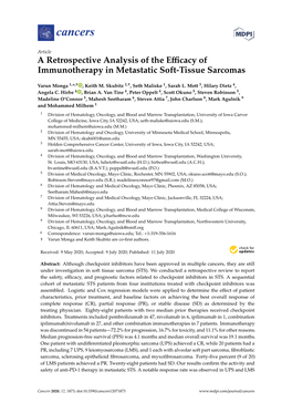 A Retrospective Analysis of the Efficacy of Immunotherapy in Metastatic Soft-Tissue Sarcomas