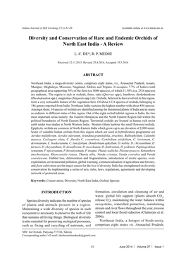 Diversity and Conservation of Rare and Endemic Orchids of North East India - a Review