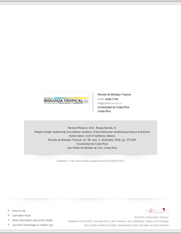 Redalyc.Weight-Length Relationship and Relative Condition of The