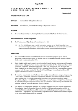 Docklands and Major Projects Committee Report