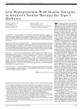 Less Hypoglycemia with Insulin Glargine in Intensive Insulin Therapy for Type 1 Diabetes