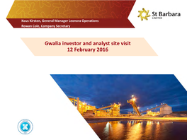 Gwalia Investor and Analyst Site Visit 12 February 2016 Disclaimer