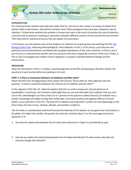 Human Skin Color: Evidence for Selection Activity Student Handout