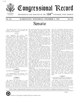 Congressional Record United States Th of America PROCEEDINGS and DEBATES of the 104 CONGRESS, FIRST SESSION