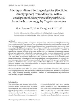Microsporidians Infecting Eel Gobies (Gobiidae: Amblyopinae) from Malaysia, with a Description of Microgemma Tilanpasiri N