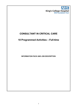 CONSULTANT in CRITICAL CARE 10 Programmed Activities – Full-Time