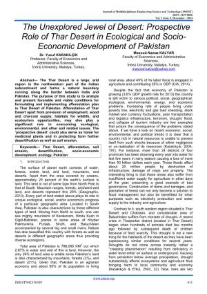 Prospective Role of Thar Desert in Ecological and Socio- Economic Development of Pakistan Masood Nawaz KALYAR Dr