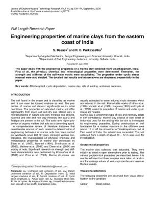 Engineering Properties of Marine Clays from the Eastern Coast of India