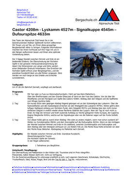 Castor 4208M - Lyskamm 4527M - Signalkuppe 4545M – Dufourspitze 4633M