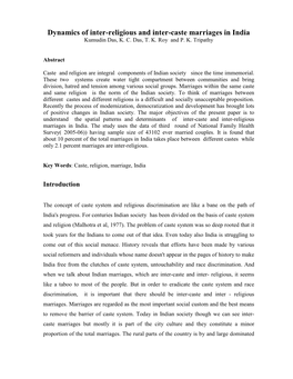 Dynamics of Inter-Religious and Inter-Caste Marriages in India Kumudin Das, K