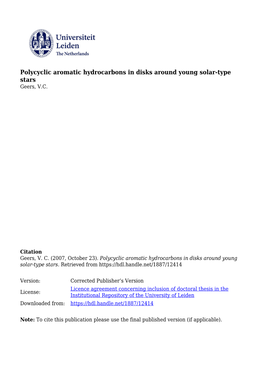 Polycyclic Aromatic Hydrocarbons in Disks Around Young Solar-Type Stars Geers, V.C