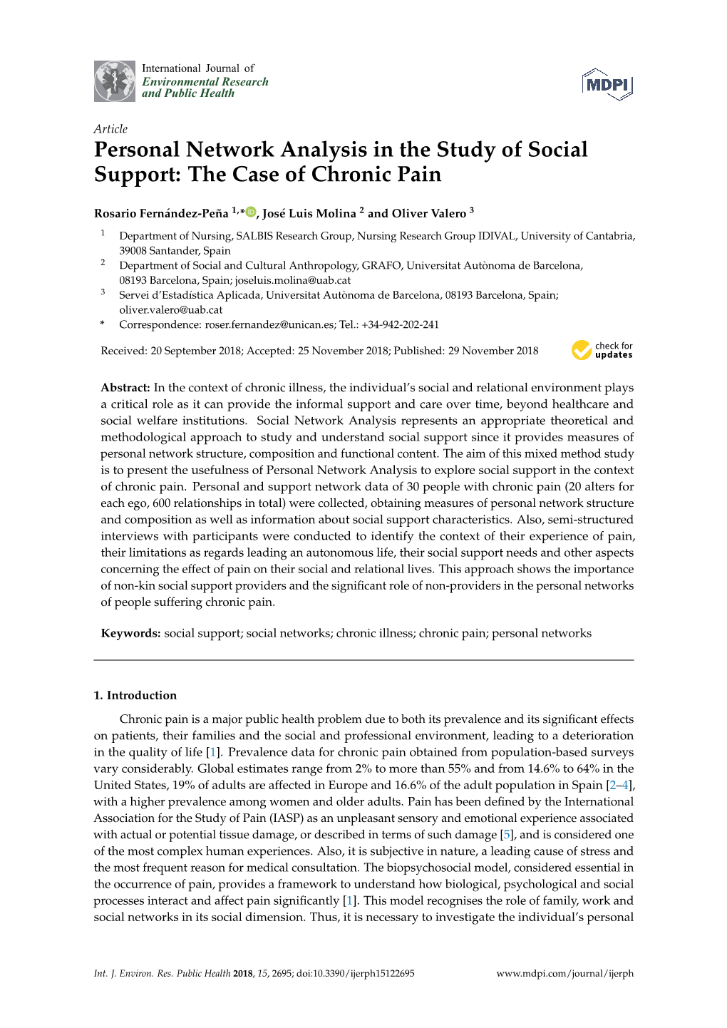 Personal Network Analysis in the Study of Social Support: the Case of Chronic Pain