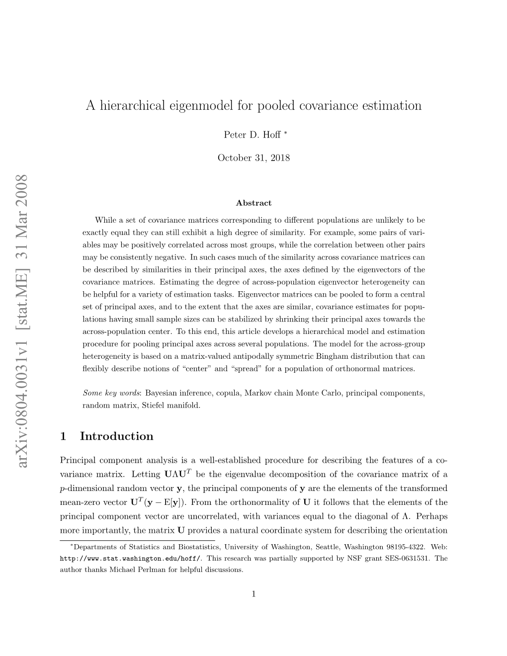 A Hierarchical Eigenmodel for Pooled Covariance Estimation