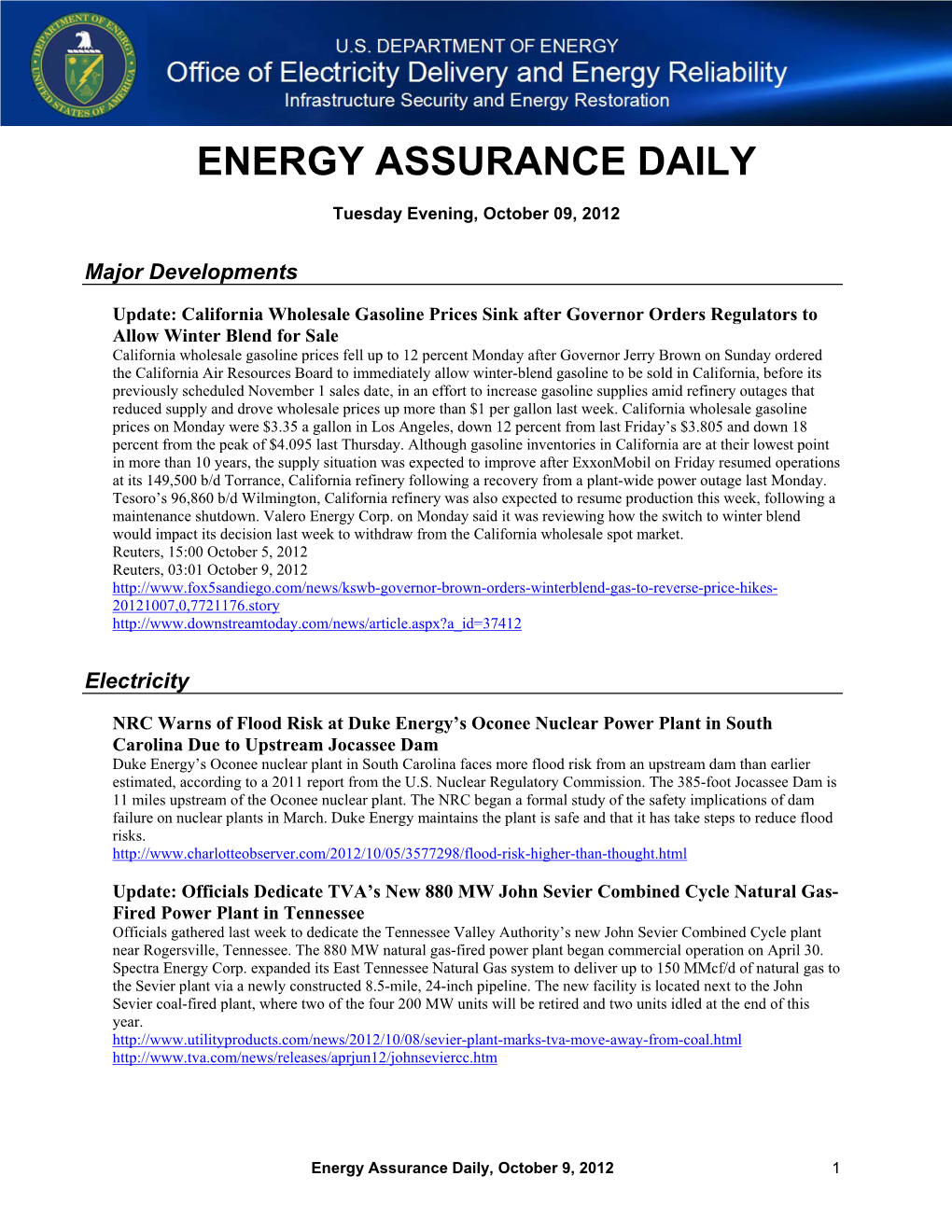 Energy Assurance Daily