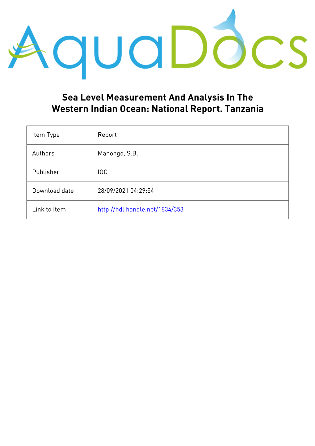 Sea Level Measurement and Analysis in the Western Indian Ocean: National Report