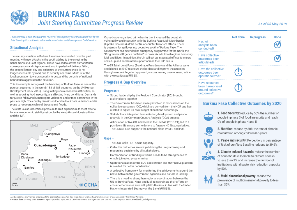 BURKINA FASO Joint Steering Committee Progress Review As of 05 May 2019