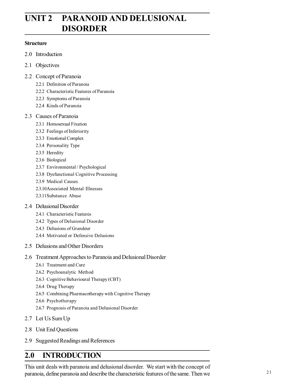 Unit 2 Paranoid and Delusional Disorder