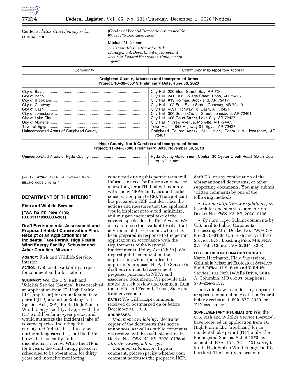 Federal Register/Vol. 85, No. 231/Tuesday, December 1, 2020