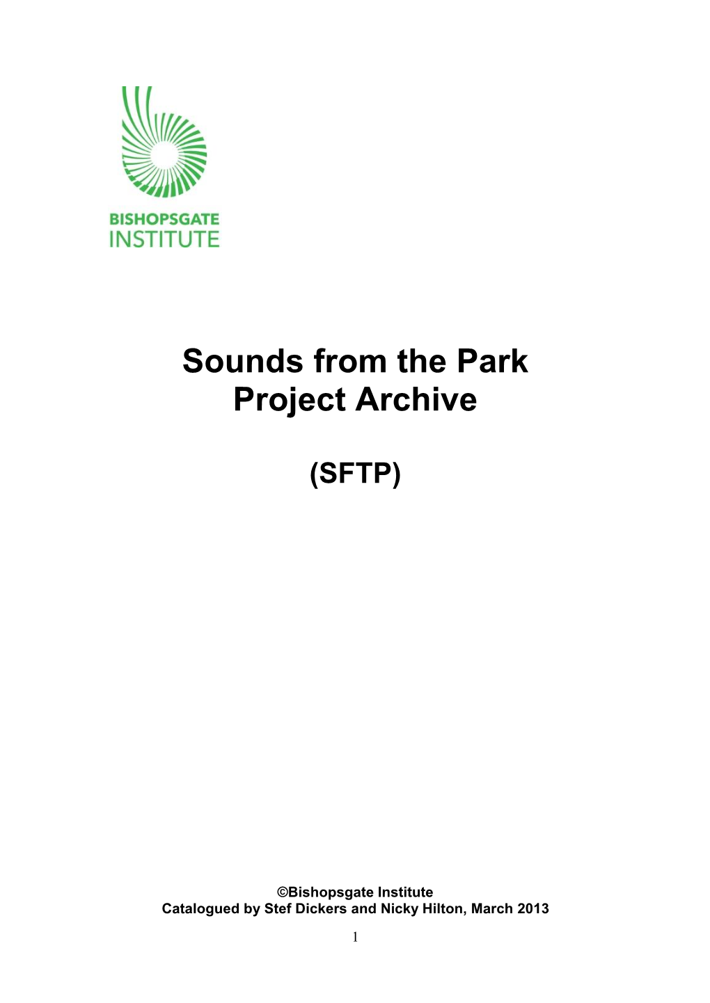 Sounds from the Park Project Archive