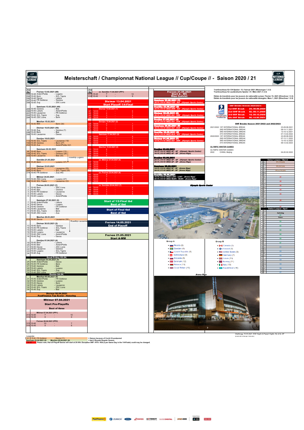 Meisterschaft / Championnat National League // Cup/Coupe // - Saison 2020 / 21