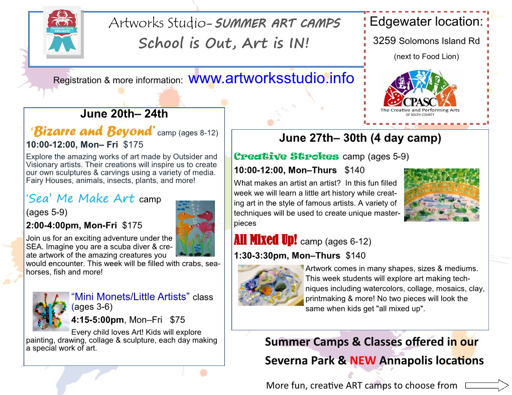 Artworks Studio-SUMMER ART CAMPS School Is Out, Art Is IN! 'Bizarre and Beyond' Camp (Ages 8-12)