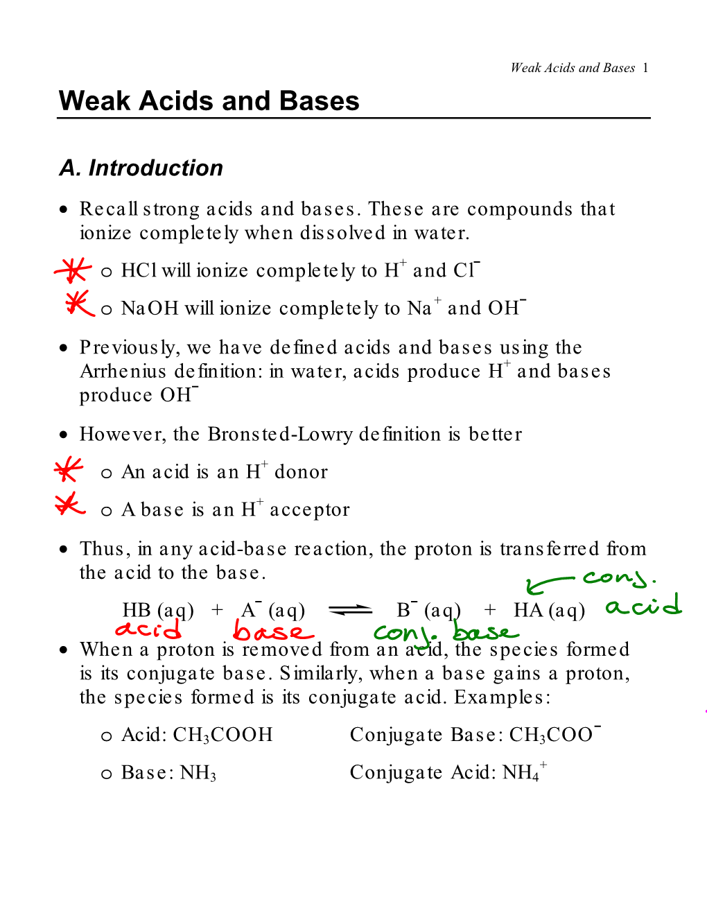 Weak Acids and Bases 1 Weak Acids and Bases