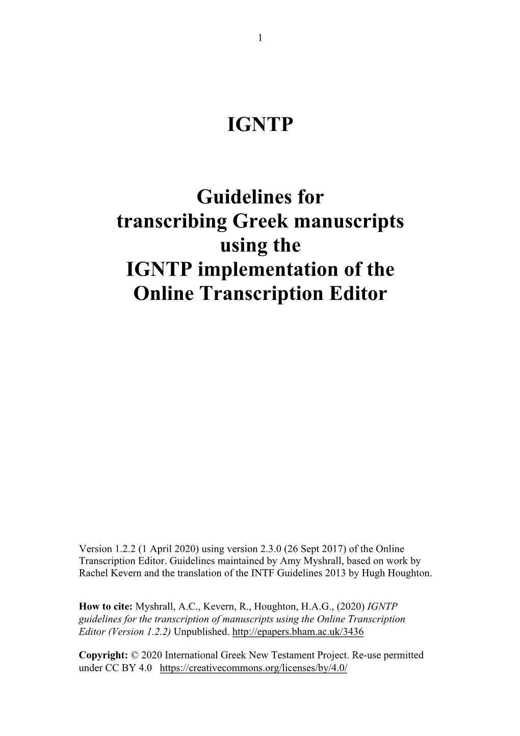 IGNTP Guidelines for Transcribing Greek Manuscripts Using the IGNTP