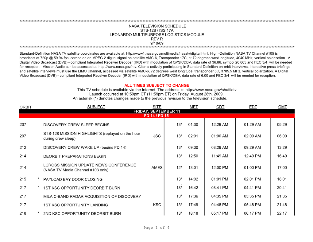 Nasa Tv Schedule Rev. R