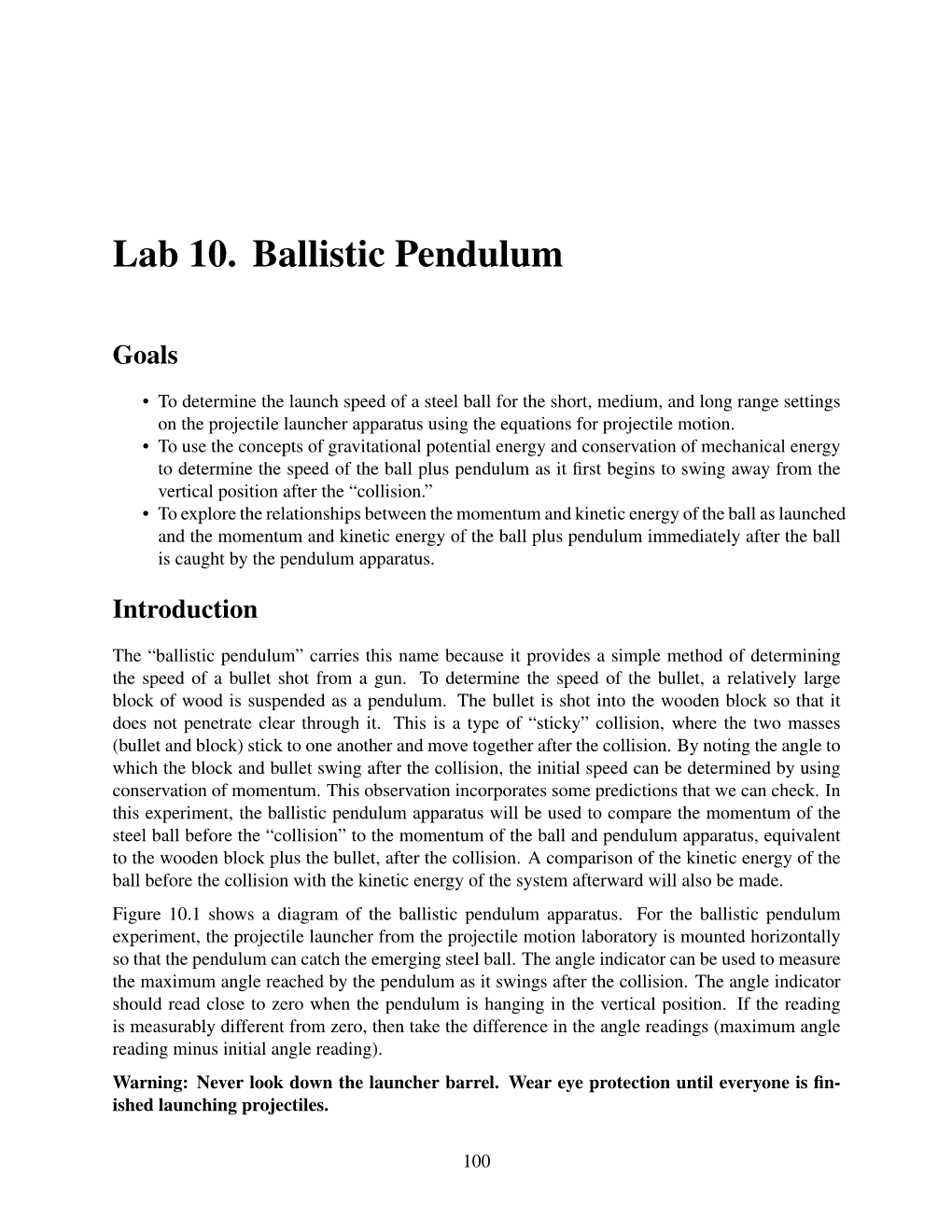 Lab 10. Ballistic Pendulum