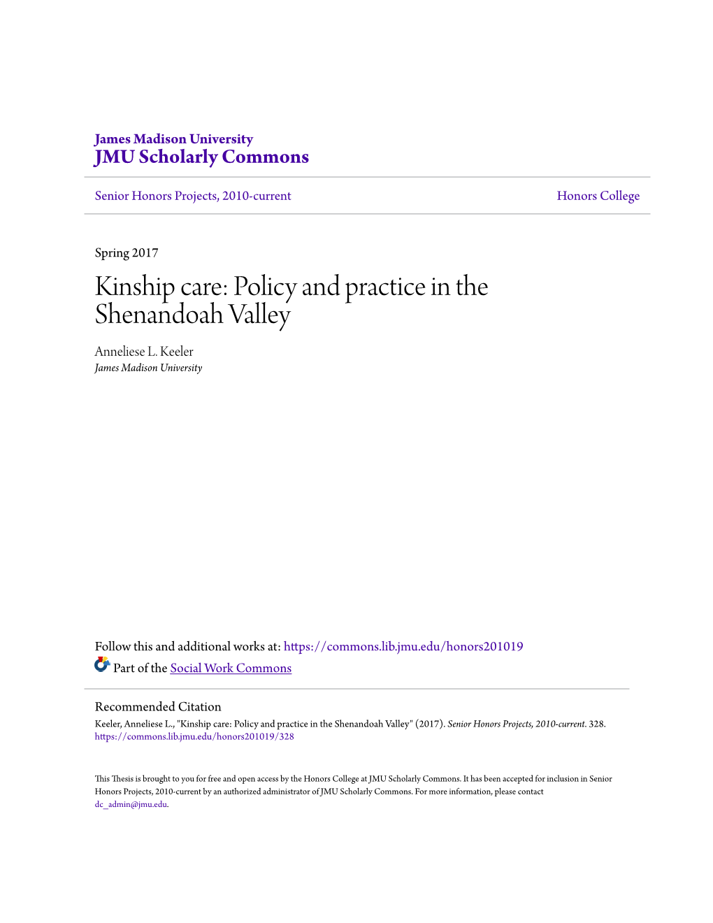 Kinship Care: Policy and Practice in the Shenandoah Valley Anneliese L