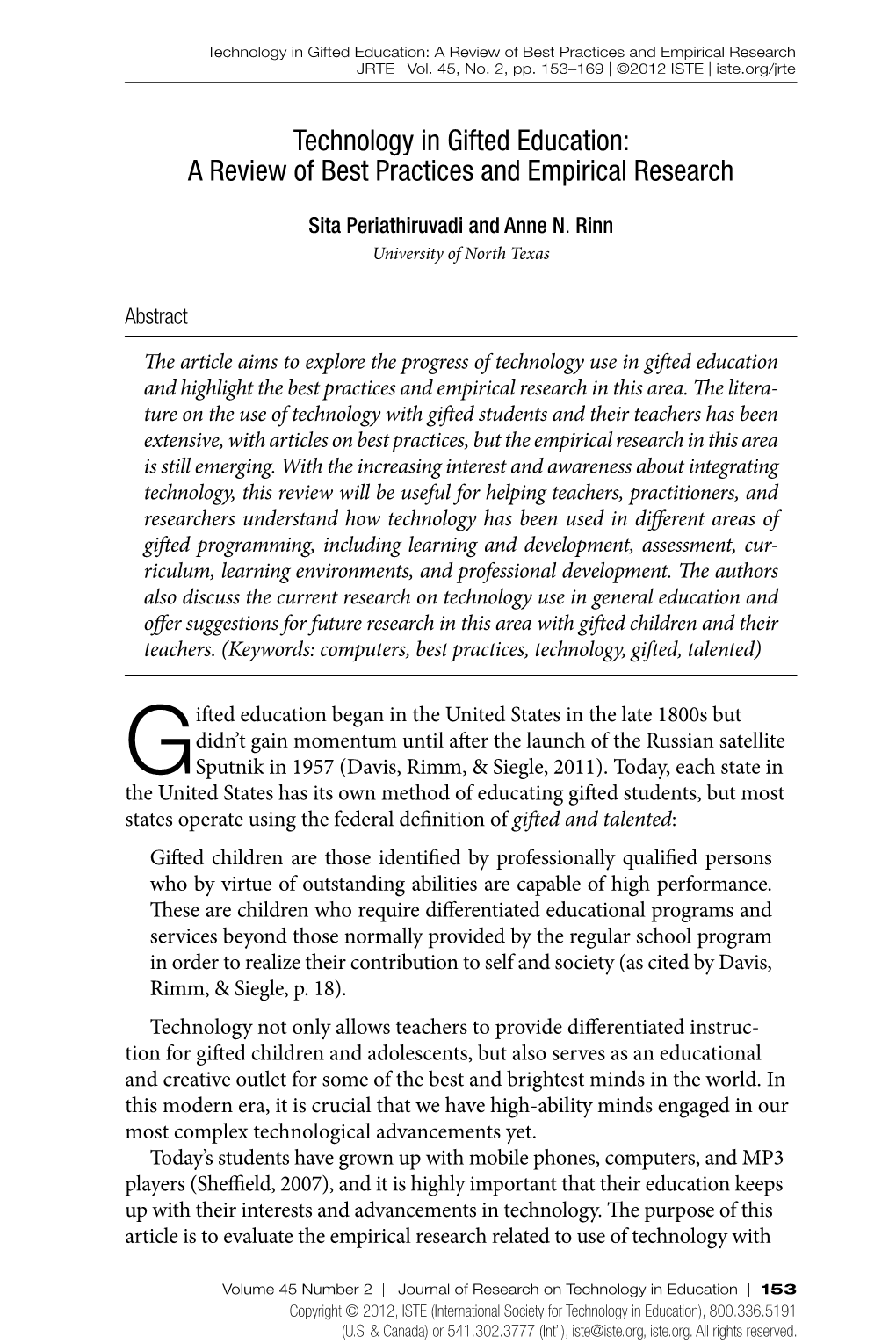 Technology in Gifted Education: a Review of Best Practices and Empirical Research JRTE | Vol
